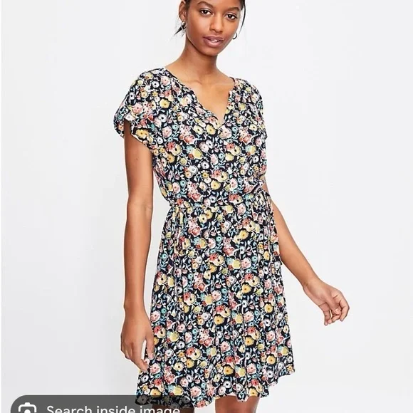 Loft Floral Sidetie Henley Mini Dress - Picture 1 of 5